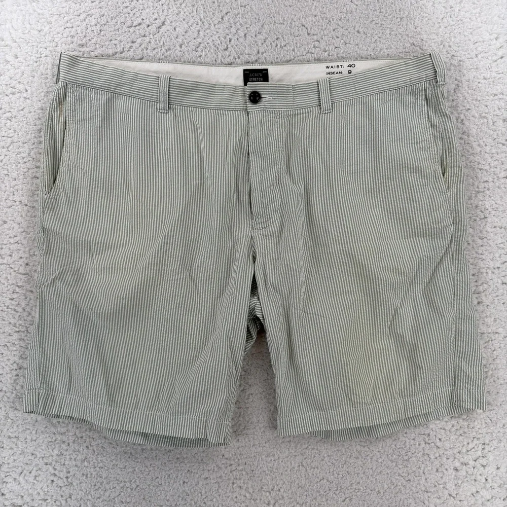 J.Crew Shorts Mens 40 Green Striped Chino Stretch Flat Front Coastal Casual
